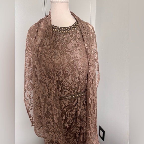 Cameron Blake Mother of the Bride Elegant Lace and Brad Trim Dress Sz 10 - Picture 15 of 15